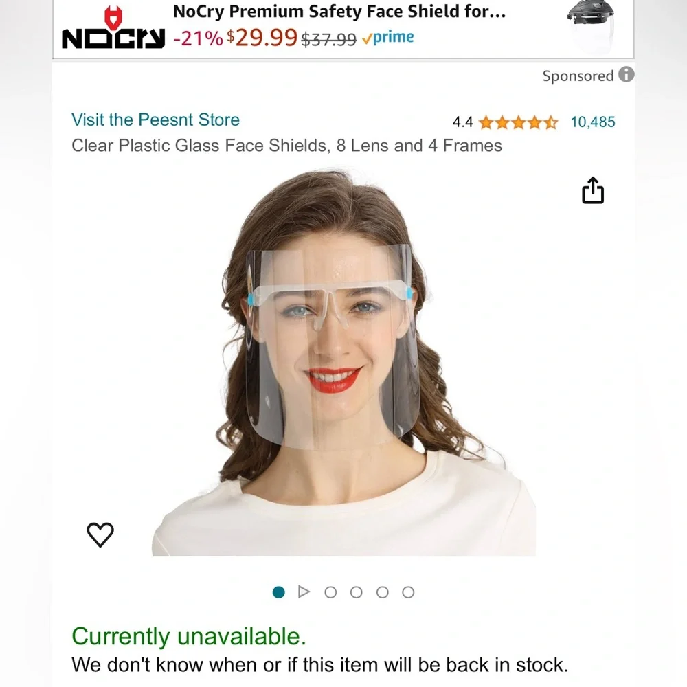 Clear face shield, unused, unisex